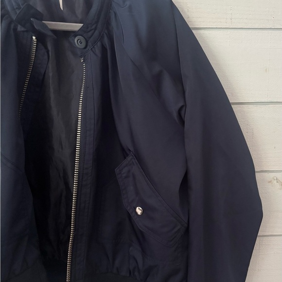 Free People Navy Bomber Jacket with Ribbed Collar and Relaxed Fit - Picture 9 of 12